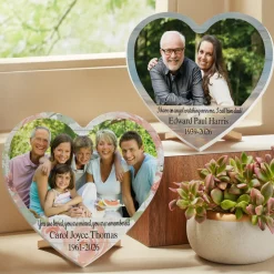 Treasured Memories Sympathy Photo Wood Heart