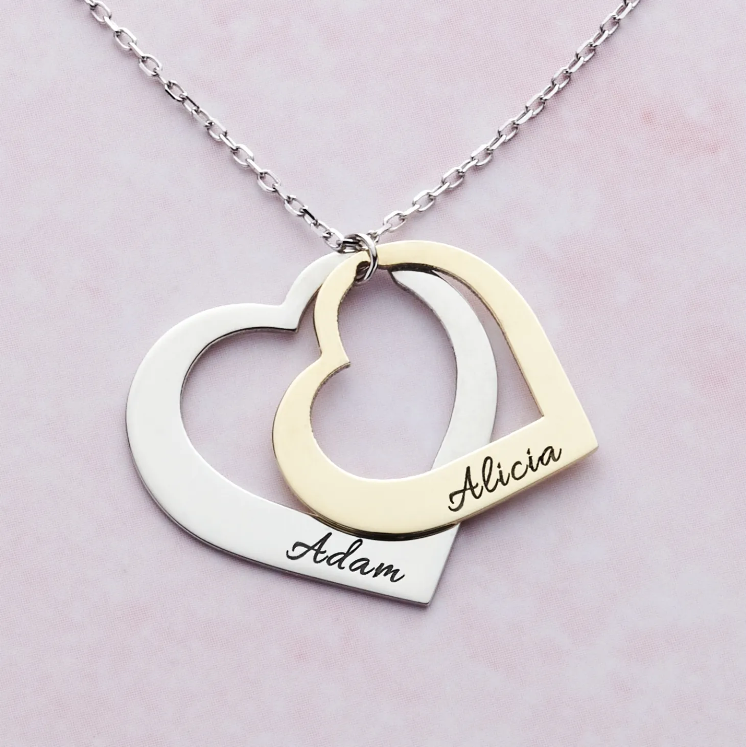 Two Hearts As One Name Necklace