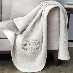 Two Hearts Embroidered Quilted Throw