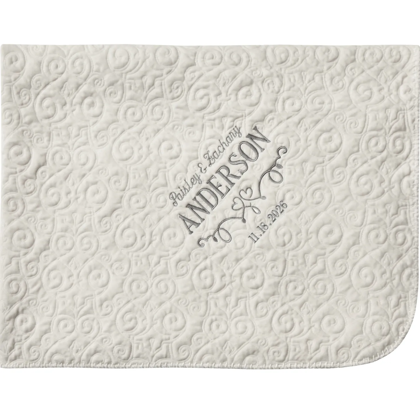 Two Hearts Embroidered Quilted Throw