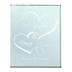 Two Hearts One Love Glass Block