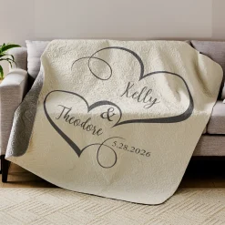 Two Hearts One Love Quilted Throw