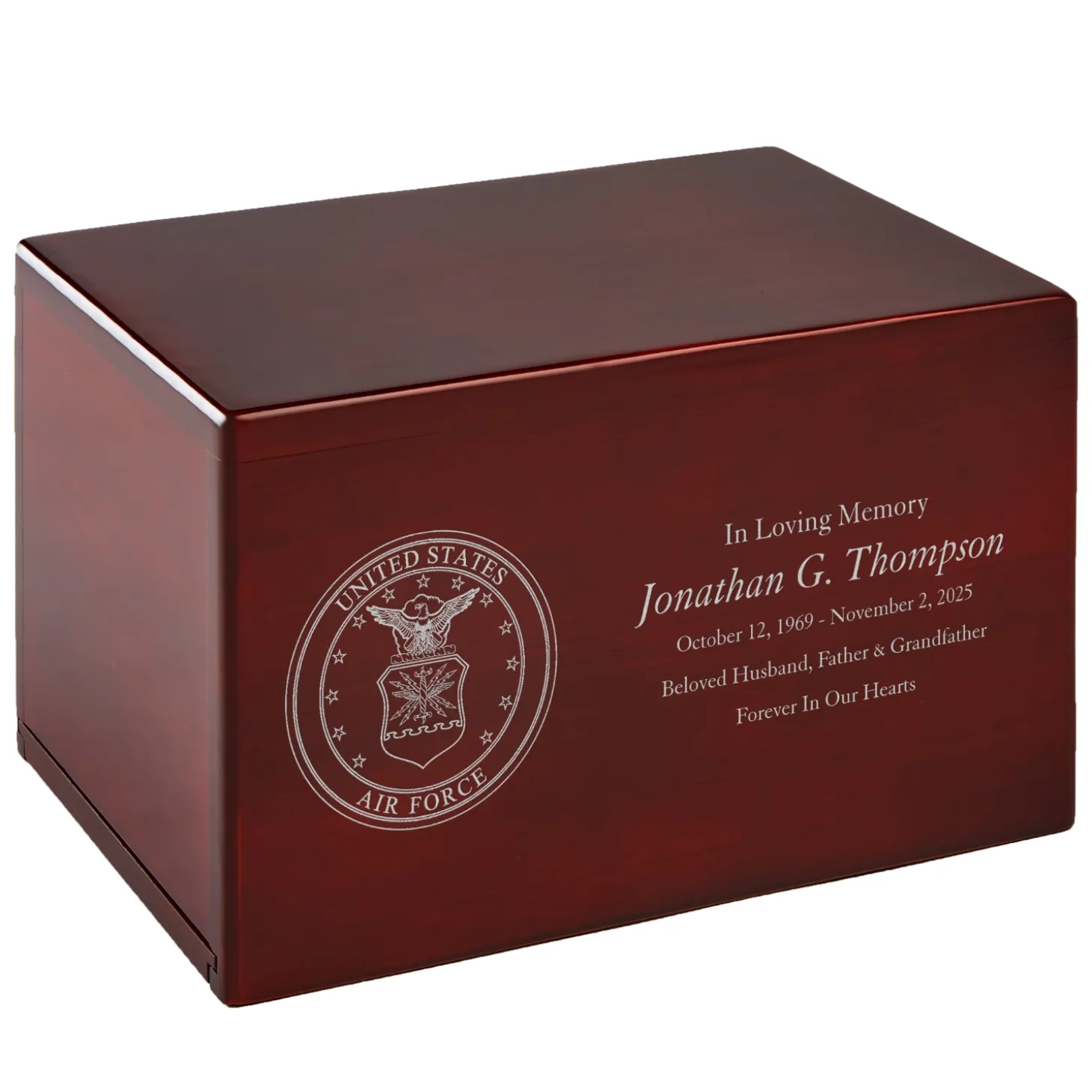 U.S. Air Force™ Emblem Engraved Wood Cremation Urn