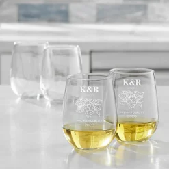 Vineyard Monogram Engraved Stemless Wine Glass