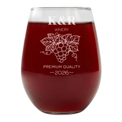 Vineyard Monogram Engraved Stemless Wine Glass