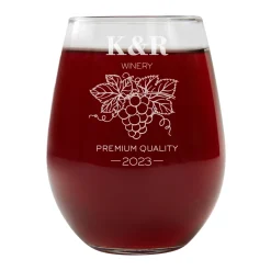 Vineyard Monogram Engraved Stemless Wine Glass