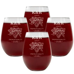 Vineyard Monogram Engraved Stemless Wine Glass