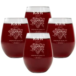 Vineyard Monogram Engraved Stemless Wine Glass