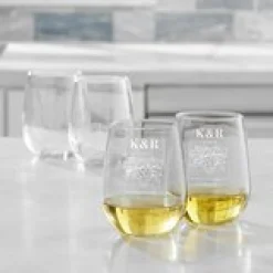Vineyard Monogram Engraved Stemless Wine Glass