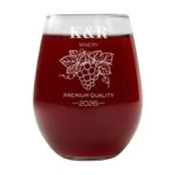 Vineyard Monogram Engraved Stemless Wine Glass