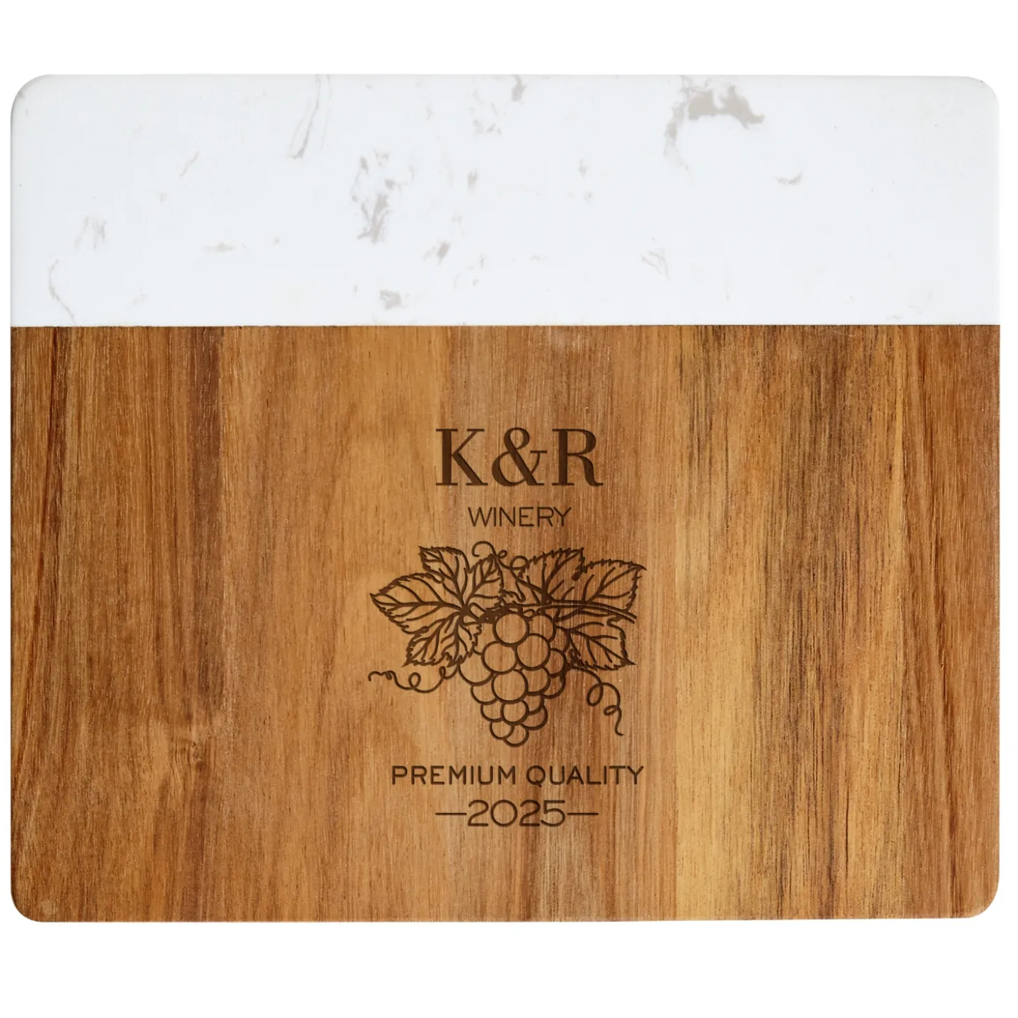 Vineyard Monogram Marble Wood Cheese Board