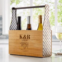 Vineyard Monogram Wood Wine Caddy