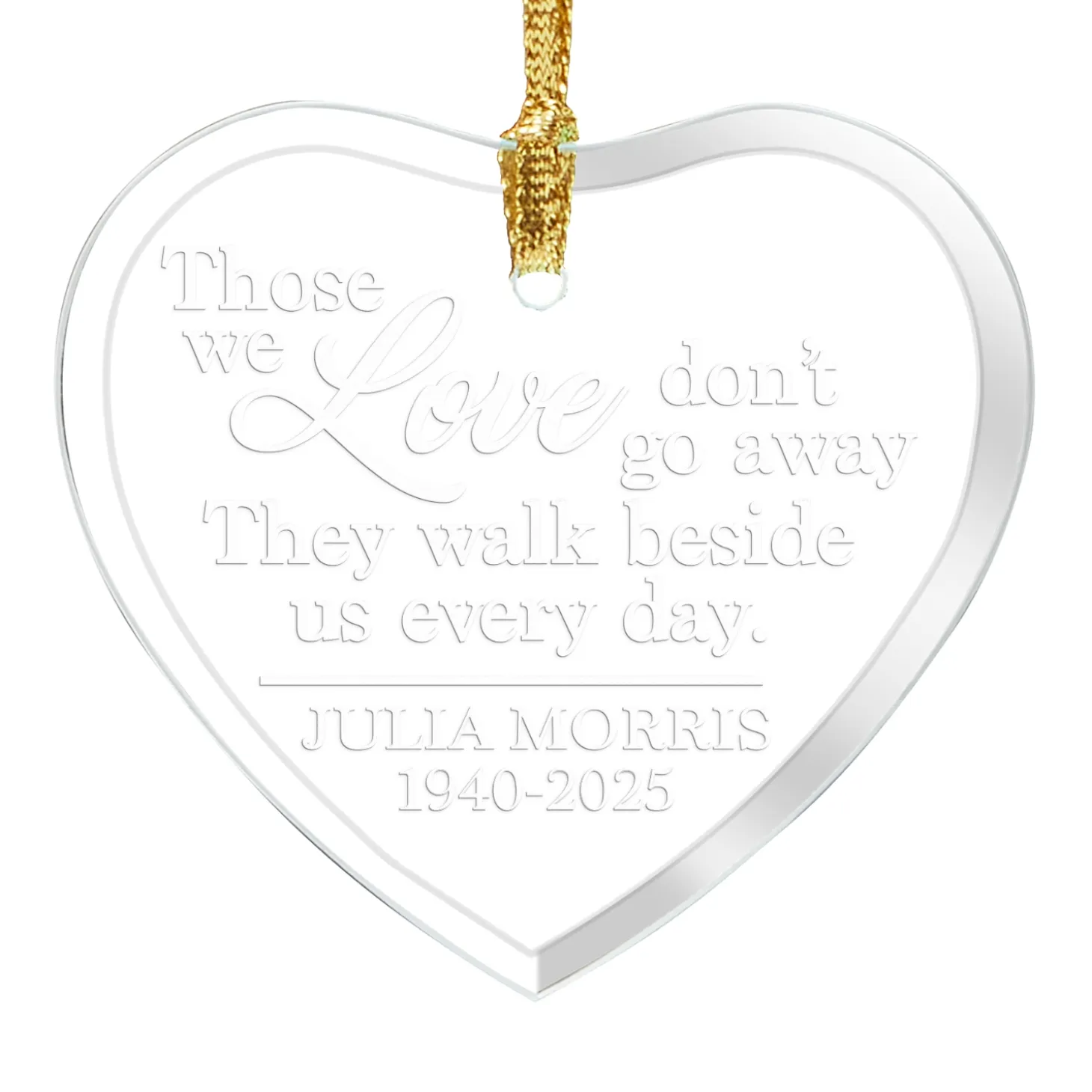 Walk Beside Us Memorial Glass Heart Ornament