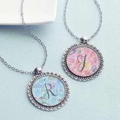 Watercolor Floral Initial Necklace