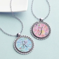 Watercolor Floral Initial Necklace