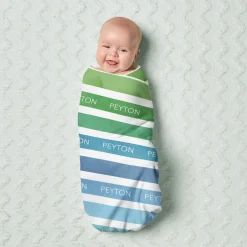 Watercolor Name Stripes Baby Swaddle Blanket