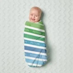 Watercolor Name Stripes Baby Swaddle Blanket