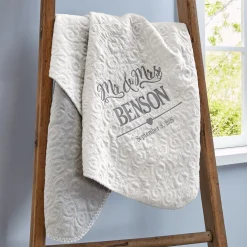 Wedding Couple Embroidered Quilted Throw