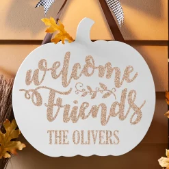 Welcome Friends Pumpkin Hanging Wood Sign