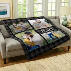 We Love Dad Gingham Photo Plush Blanket