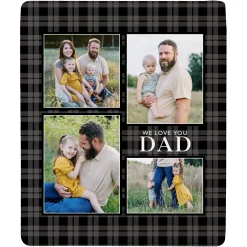 We Love Dad Gingham Photo Plush Blanket