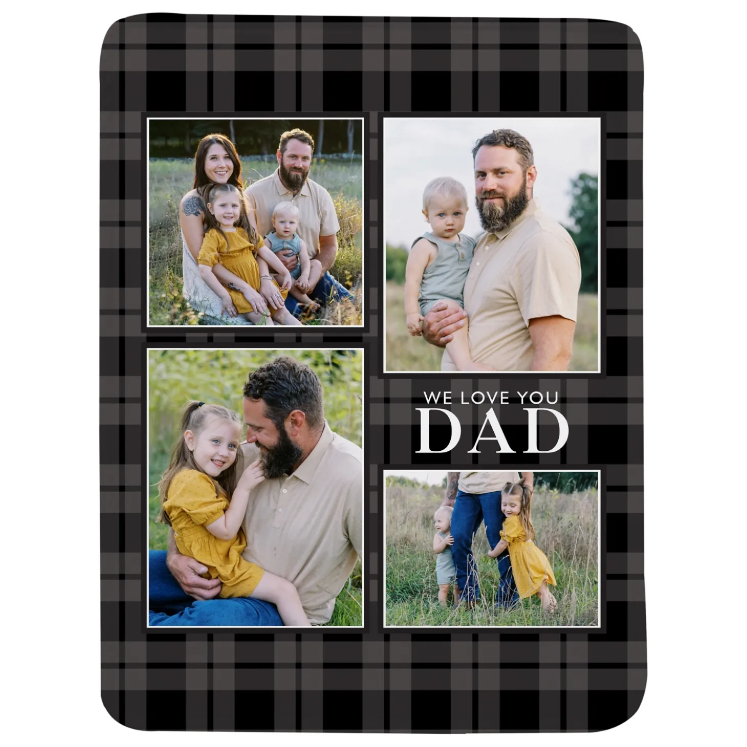 We Love Dad Gingham Photo Plush Blanket