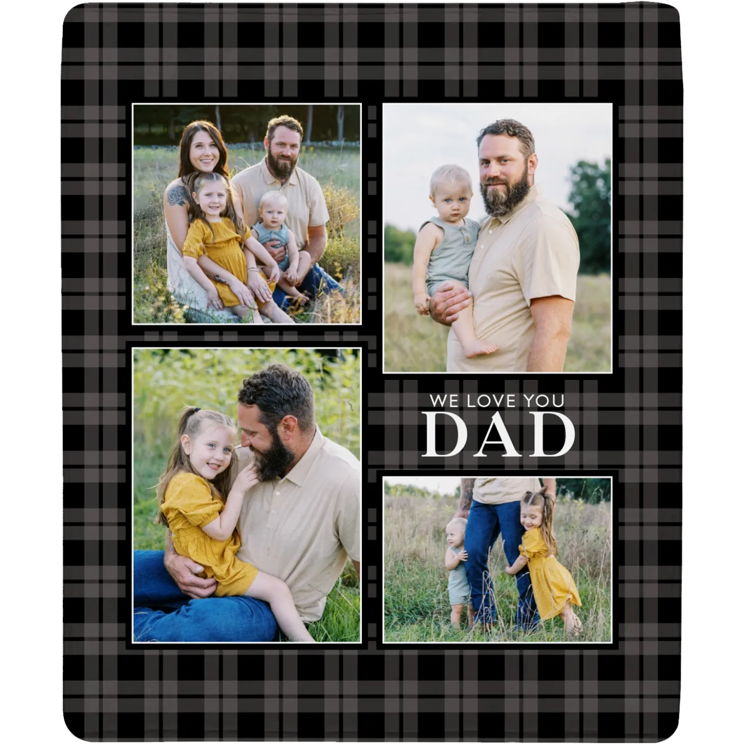 We Love Dad Gingham Photo Plush Blanket