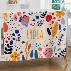 Whimsical Floral Name Quilted Baby Blanket